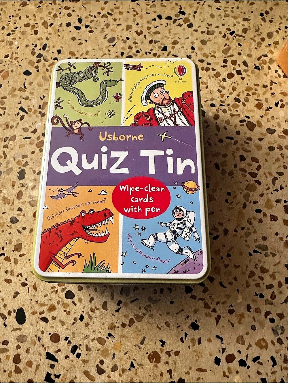 Usborne Quiz Tin Wipe-Clean Cards with Pen
